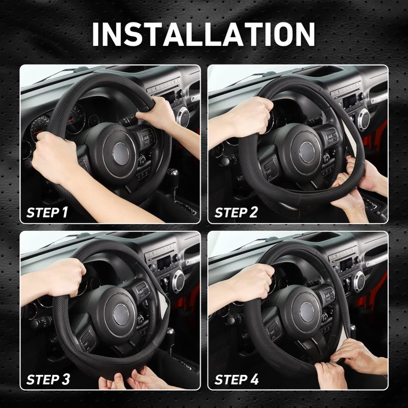 SEG Direct Car Steering Wheel Cover for F-150 Tundra Range Rover Large Size 15.5-16 inch (39.5-41cm) Black Breathable Microfiber Leather - Image 5